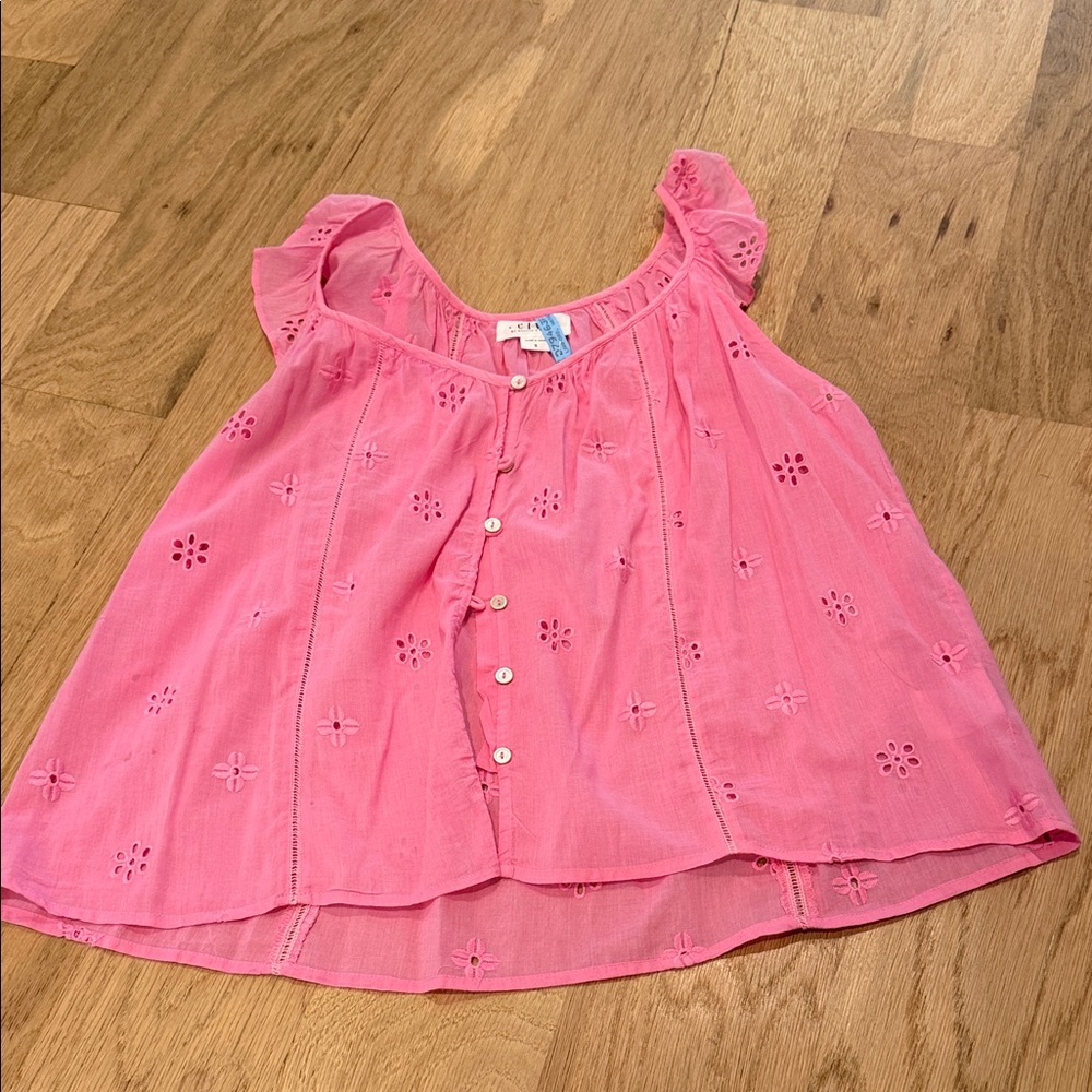 Velvet Brand Pink Eyelet Button-Front Tank Top